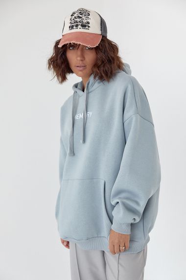 Теплое женское худи oversize с вышивкой Memory серый цвет L | Зображення 4