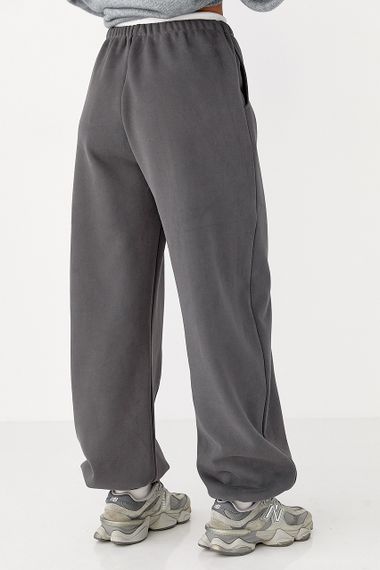 Теплі спортивні штани палаццо з подвійним поясом - темно-сірий цвет, XL (є розміри) | Зображення 1