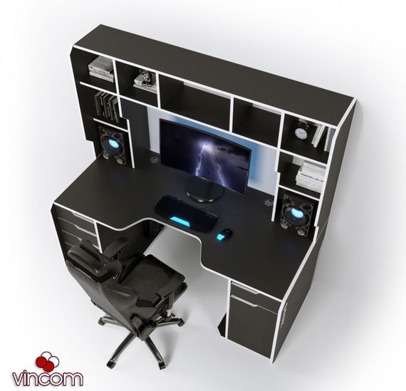 Геймерский стол ZEUS Viking-4S черныйбелый | Зображення 2