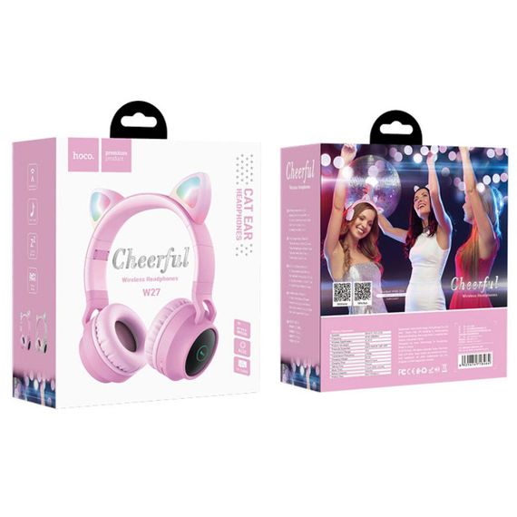 Беспроводные наушники HOCO W27 Cat ear wireless headphones Pink | Зображення 4