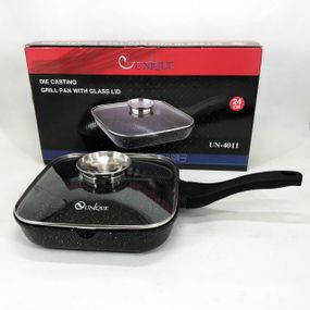 Сковорода-гриль Unique UN-4011 с крышкой 24 см, Сковорода для приготовления на плите с толстым дном