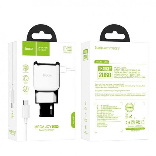 Блок живлення iPhone 5 6 7 8 11 мережеве зарядне 2 спідниці Hoco c59a | Зображення 1