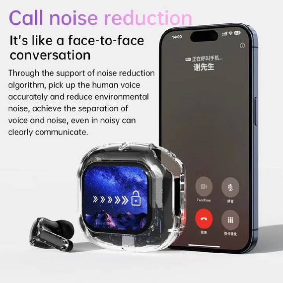 Бездротові вакуумні навушники TWS з дисплеєм LED, вологозахист IPx4 Bluetooth 5.4 з кейсом. Колір: чорний | Зображення 3