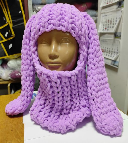 Балаклава колір 378 плюшева з вушками зайчика | Зображення 3