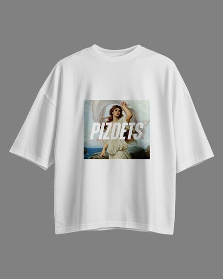 Oversize футболка з принтом pyzdets біла | Зображення 1