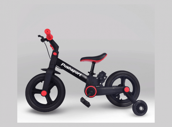 Дитячий велосипед-біговел 2в1 PUSH SPORT M10 | Ручне гальмо, страхувальні колеса та регульоване сидіння Червоний | Зображення 7