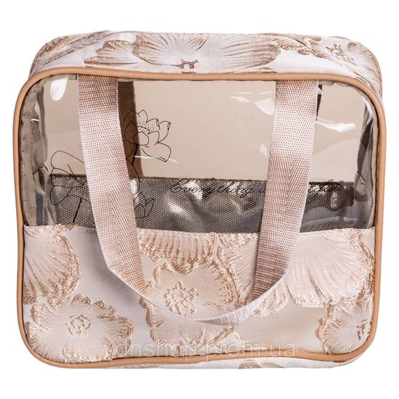 Набор прозрачных женских косметичек для дома 2 (шт) косметичка дорожная в сумку для косметики, макияжа, лекарств, кистей Бежевый | Зображення 6
