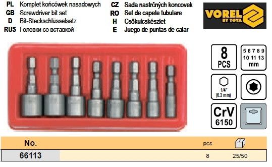 Головки торцевые насадки 1/4 5-13 мм 8 штук VOREL-66113 | Зображення 2