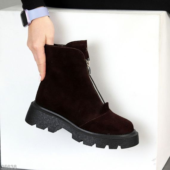 Теплые повседневные замшевые ботинки на молнии цвет Шоколад | Зображення 5