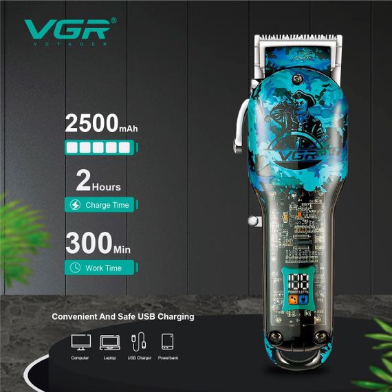 Акумуляторна стрижна машинка VGR V-886C Green з LED-дисплеєм, 9000RPM (47868-V-886C_989) | Зображення 7