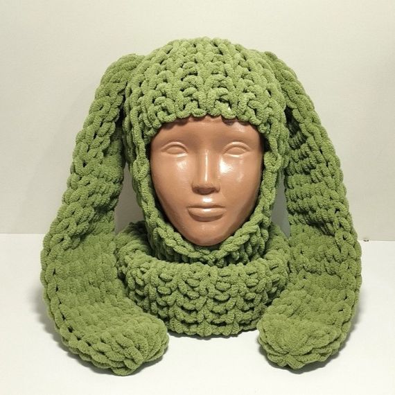 Балаклава колір 485 плюшева з вушками зайчика