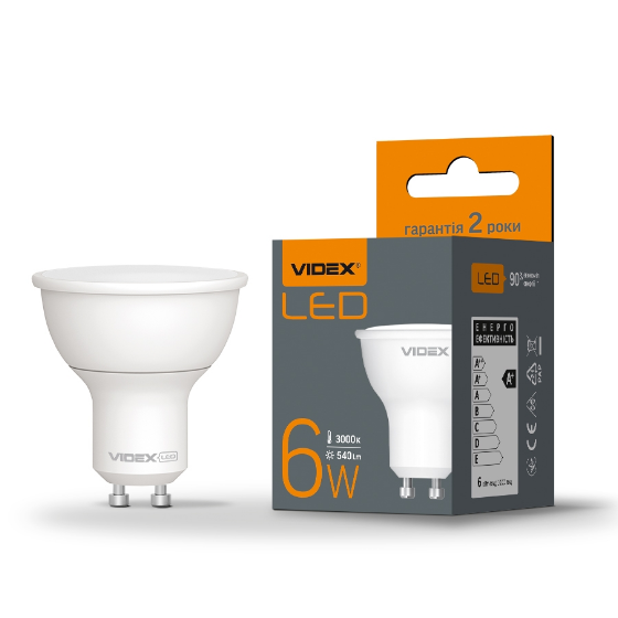 Лампа MR16e 6W GU10 3000K 220V LED Videx