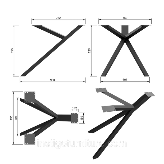 Подстолье двойное каркас для стола из металла 1860×750mm, H=725mm Золото | Зображення 3