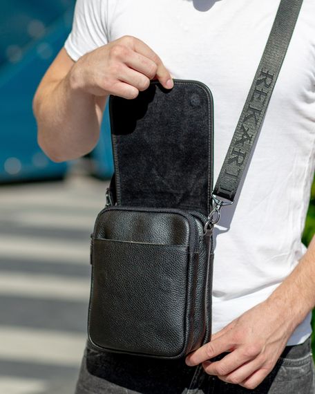 Шкіряна чоловіча сумка-месенджер через плече чорна Tiding Bag TD-23433 | Зображення 8