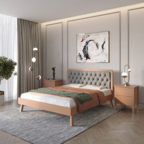 Двоспальне дерев&#039;яне ліжко Mebigrand Токіо Коричневий (RAL8025)/Аляска 93 (Сірий) 140х200 см (MBG-4883)