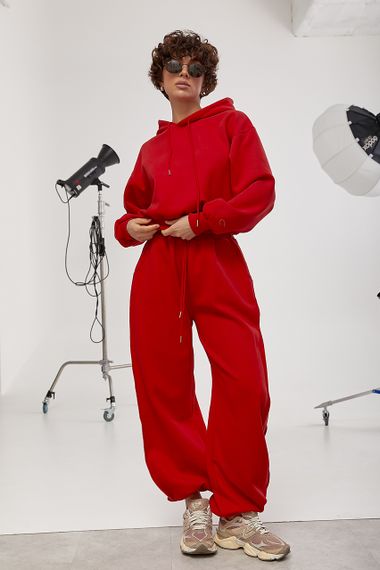 Спортивний костюм із худі та прямими штанами зі швами навиворіт - червоний цвет, S (є розміри) | Зображення 4