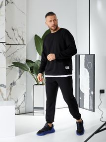 Мужской спортивный костюм свободный с эффектом 2 в 1, LI2015 цвет черный, размер 44/46