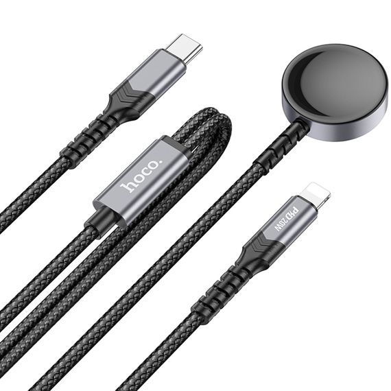 Дата кабель Hoco CW54 2in1 Type-C to iWatch/Lightning 2.5W (1.2m) Black | Зображення 1