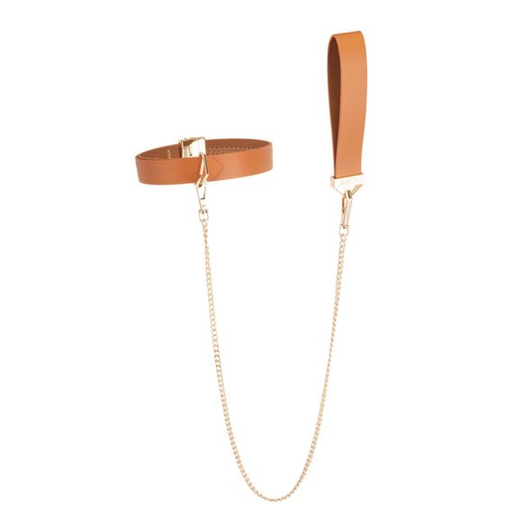 Нашийник з повідцем LOCKINK Tied Collar with Leash Set, коричневий, ланцюг зі шкіряною петлею та карабіном | Зображення 1