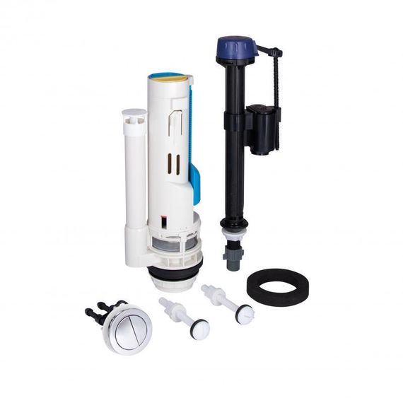 Qtap GB комплект арматури для бачка унітаза з подвійною круглою кнопкою змиву 4,8 см і клапаном нижнього подавання води, 3/6L CHR