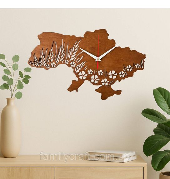 Настінний годинник Карта України з фанери Патріотичний дерев'яний годинник