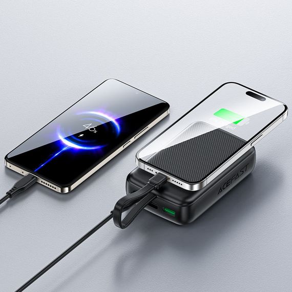 УМБ Acefast 20000mAh 22,5W PD,QC3.0 USB-A+USB-C In/Out,build-in cable M14 Black | Зображення 5