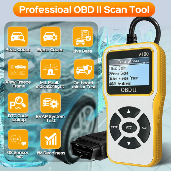 Автомобільний сканер V100 OBD2 універсальний інструмент для діагностики та скидання помилок світло-жовтий | Зображення 1