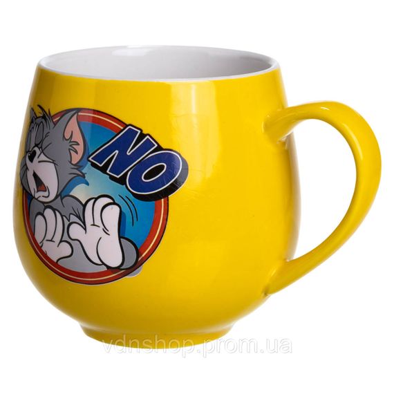 Святкова порцелянова чашка "Веселі Герої" 400 мл, Кружка дитяча із порцеляни на подарунок Жовта FM-13NO | Зображення 2