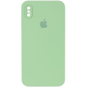Чехол Silicone Case Square Full Camera Protective (AA) для Apple iPhone XS / X (5.8") Мятный / Mint