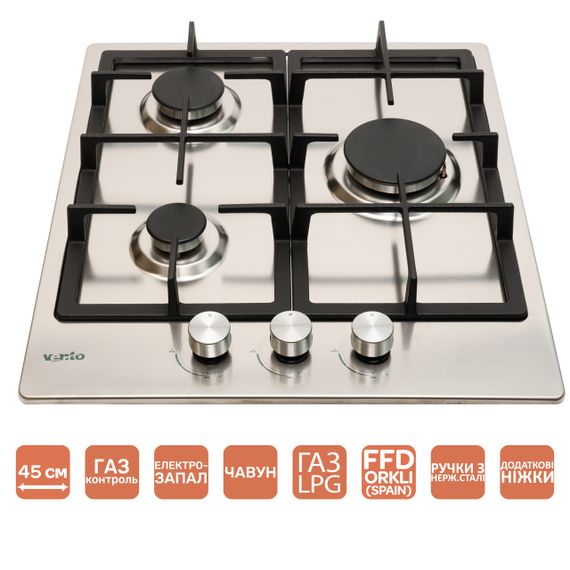 Варочная поверхность три конфорки Ventolux HG430 CS (X) 7 нержавейка | Зображення 1