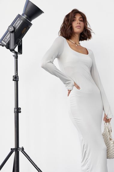 Силуэтное платье миди с квадратной горловиной - молочный цвет, L (есть размеры) | Зображення 2