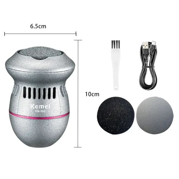 Електрична пилка для ніг, USB, Kemei KM-553, Сірий / Електрична терка для п'яток / Електропемза / Електропилка для педикюру | Зображення 7