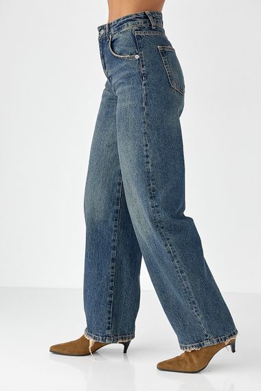 Жіночі джинси Baggy зі рваним низом - синій цвет, 40р (є розміри) | Зображення 4