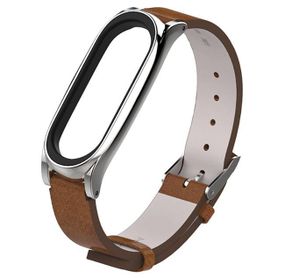 Кожаный ремешок Primo Mijobs для фитнес-браслета Xiaomi Mi Band 4 - Brown&Silver