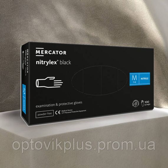Рукавички нітрилові MERCATOR, чорні, М (100шт/50пар)