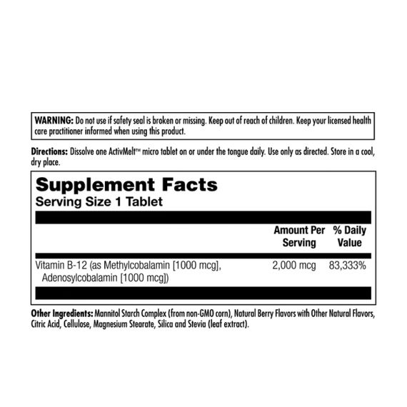 B-12 Methylcobalamin and Adenosylcobalamin 2000mcg - 60 tabs | Зображення 1