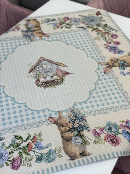 Скатертина гобеленова BLUE BUNNIES Limaso, 97х100, Квадратна, Великодній, Без люрексу, 40% поліестер, 60% бавовна, Гобелен | Зображення 2