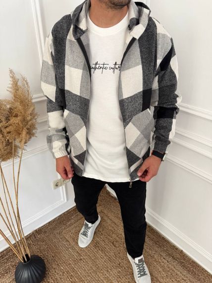 Теплая мужская байковая рубашка в клетку на молнии с капюшоном размер 48/50 цвет черный adl100 | Зображення 2