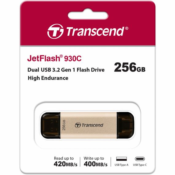 USB флеш накопичувач Transcend 256GB JetFlash 930 Gold-Black USB 3.2/Type-C (TS256GJF930C) | Зображення 7