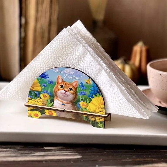 Дерев'яна серветниця "Рудий котик" Ubumblebees (ПСФ153) PSF153 декоративна | Зображення 1