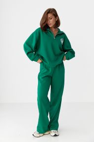 Бавовняний спортивний костюм із худі на блискавці - зелений цвет, ONE SIZE (є розміри)