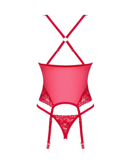 Прозорий корсет Obsessive Lacelove corset XS/S Red, мереживо, підв’язки для панчіх sexstyle | Зображення 3