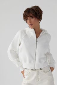 Утеплене коротке худі на блискавці - білий цвет, L (є розміри)