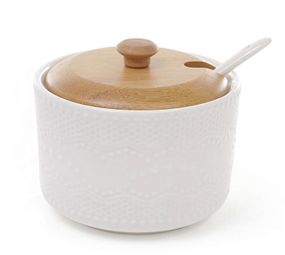 Цукорниця Ceram-Bamboo 300мл (Ø9.7см) з ложкою і бамбуковою кришкою