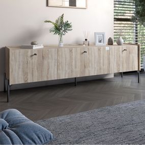 Тумба під телевізор на 3 шухляди LION Wood з чорними ніжками 160х65х40 см Дуб Сонома (LION-043100)
