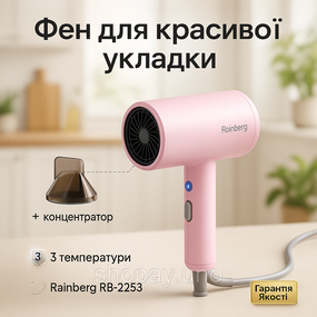 Фен с регулятором мощности и температуры Rainberg RB-2253 2000Вт, Фен для волос с дифузором QH-12