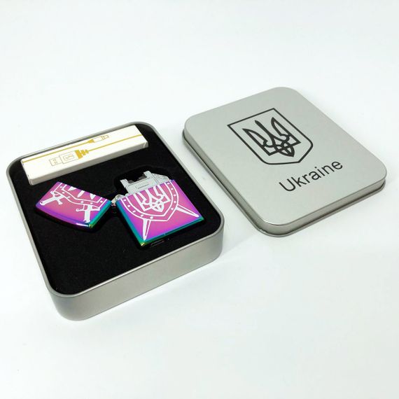 Дугова електроімпульсна запальничка USB Україна (металева коробка) HL-446. FK-986 Колір: хамелеон | Зображення 1