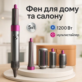 Электрический фен-расческа 5, Профессиональный фен с ионизацией и термозащитой, Фен-стайлер с насадками MZ-24
