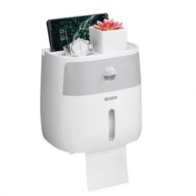 Держатель туалетной бумаги Ecoco настенный с полкой для телефона - White Grey