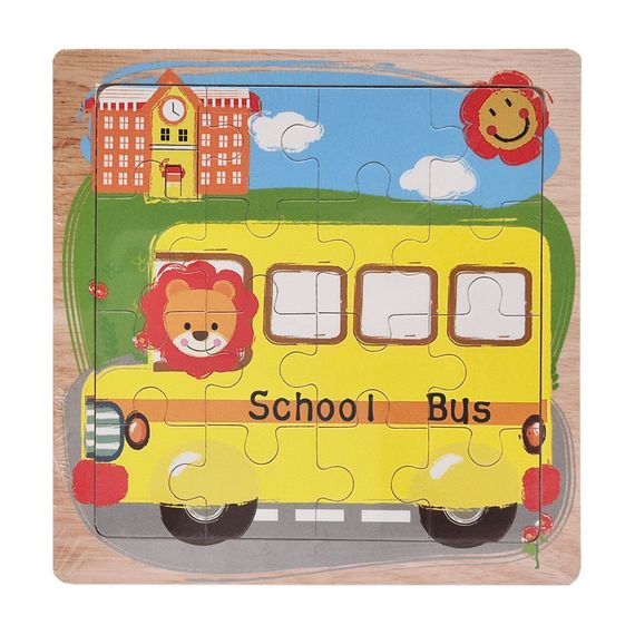 Деревянный пазл-вкладыш Школьный автобус 73260-5, 16 деталей